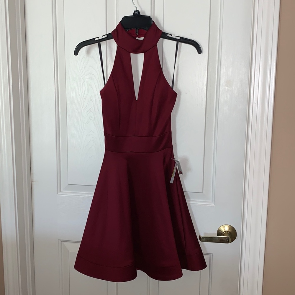 Burgundy Red Skater Dress Halter Top, Size 1/2